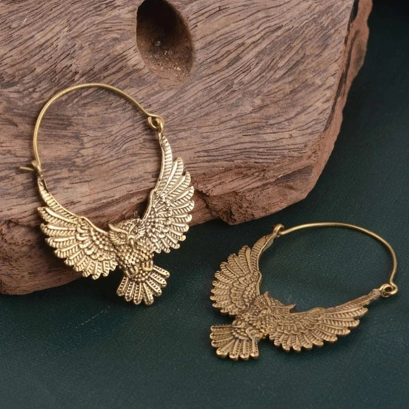 Vintage Bohemian Owl Statement Earrings