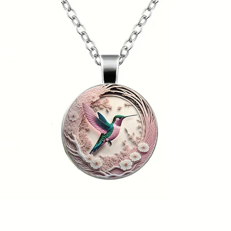 Hummingbird Glass Dome Pendant Necklace