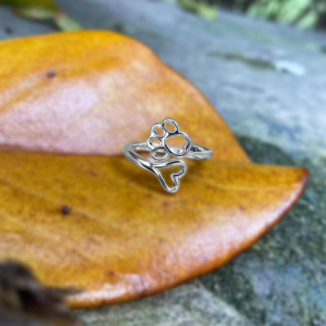 Adjustable Paw &amp; Heart Ring – Stainless Steel