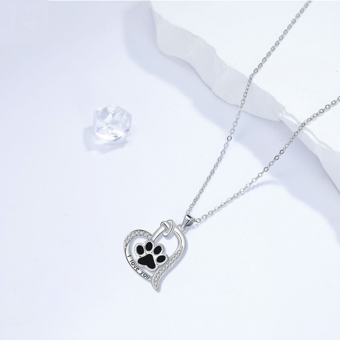 Heart-shaped Dog Paw Print Necklace with Zirconia