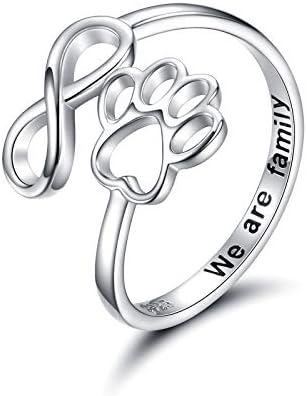 Handcrafted Paw &amp; Heart Ring – Adjustable 925 Sterling Silver