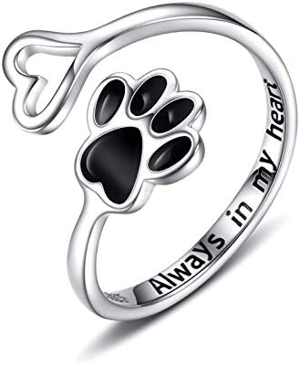 Handcrafted Paw &amp; Heart Ring – Adjustable 925 Sterling Silver