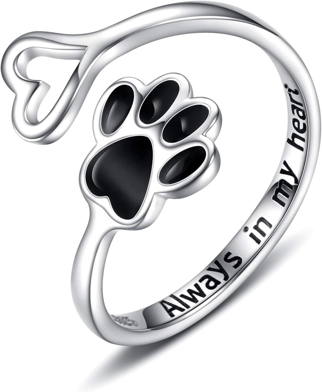 Handcrafted Paw &amp; Heart Ring – Adjustable 925 Sterling Silver
