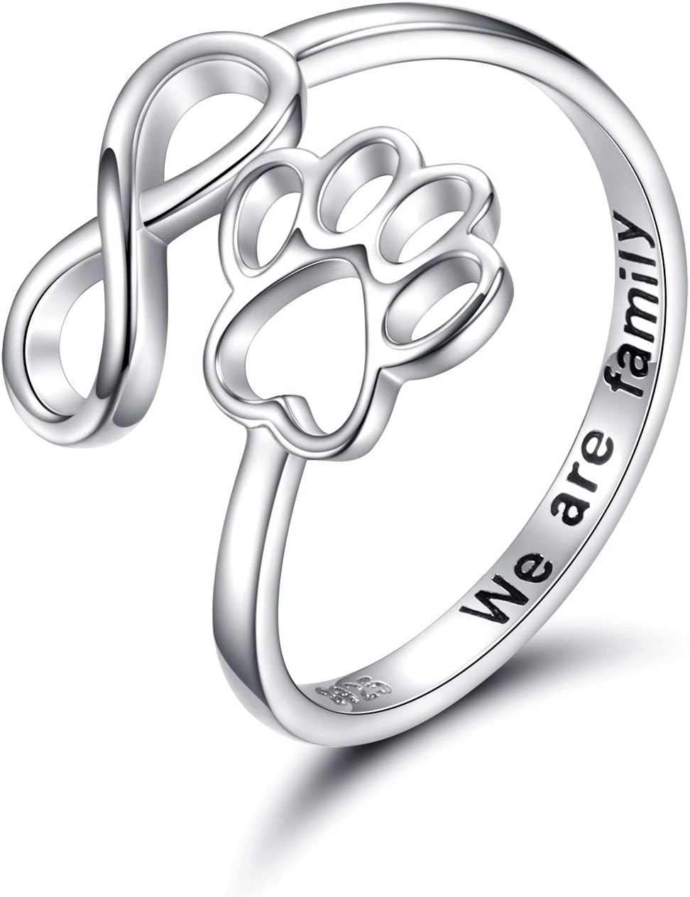 Handcrafted Paw &amp; Heart Ring – Adjustable 925 Sterling Silver