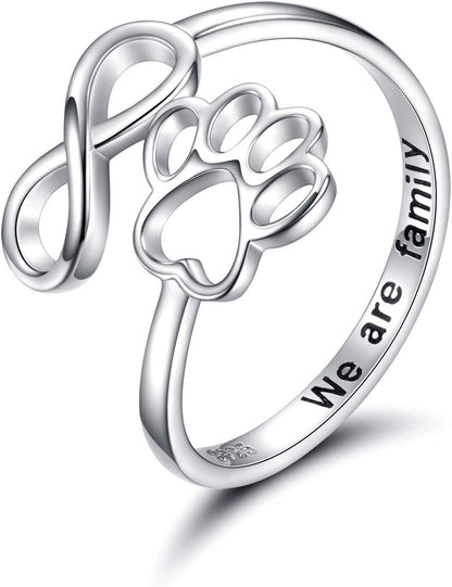Handcrafted Paw &amp; Heart Ring – Adjustable 925 Sterling Silver