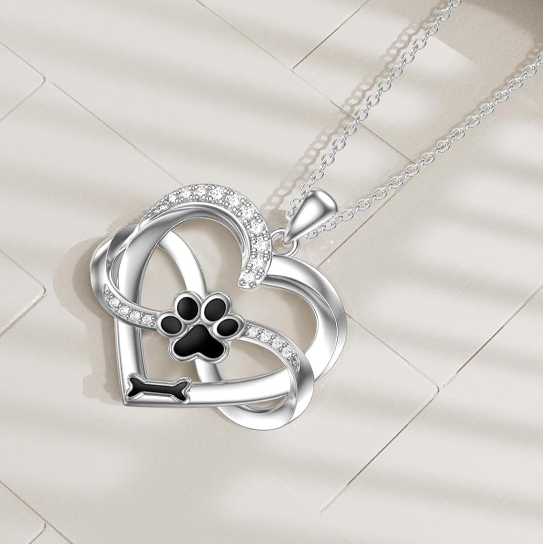 Infinity Heart &amp; Paw Necklace in 925 Sterling Silver with Zirconia