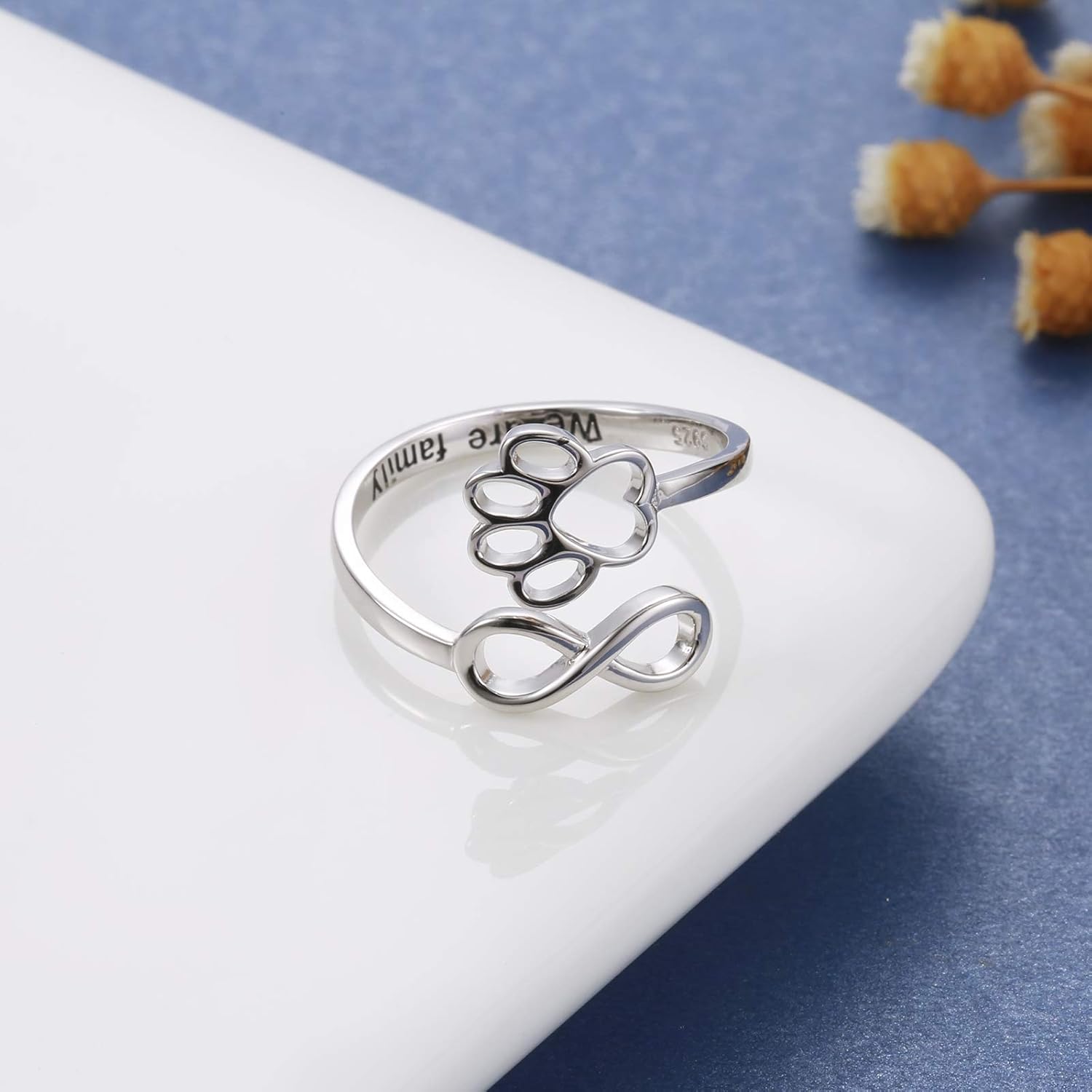 Handcrafted Paw &amp; Heart Ring – Adjustable 925 Sterling Silver
