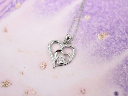 Sterling Silver Paw &amp; Heart Necklace with Zirconia
