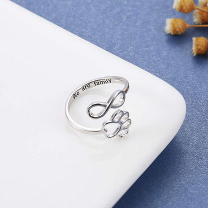 Handcrafted Paw &amp; Heart Ring – Adjustable 925 Sterling Silver