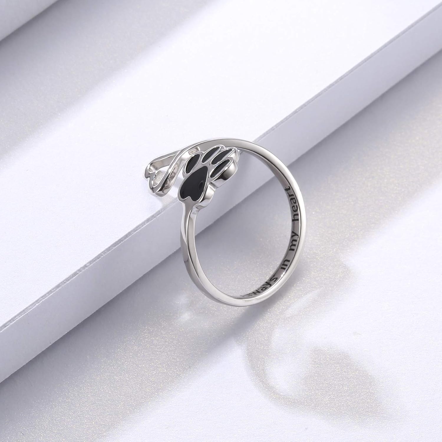 Handcrafted Paw &amp; Heart Ring – Adjustable 925 Sterling Silver