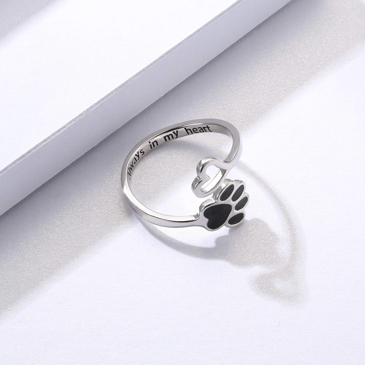 Handcrafted Paw &amp; Heart Ring – Adjustable 925 Sterling Silver