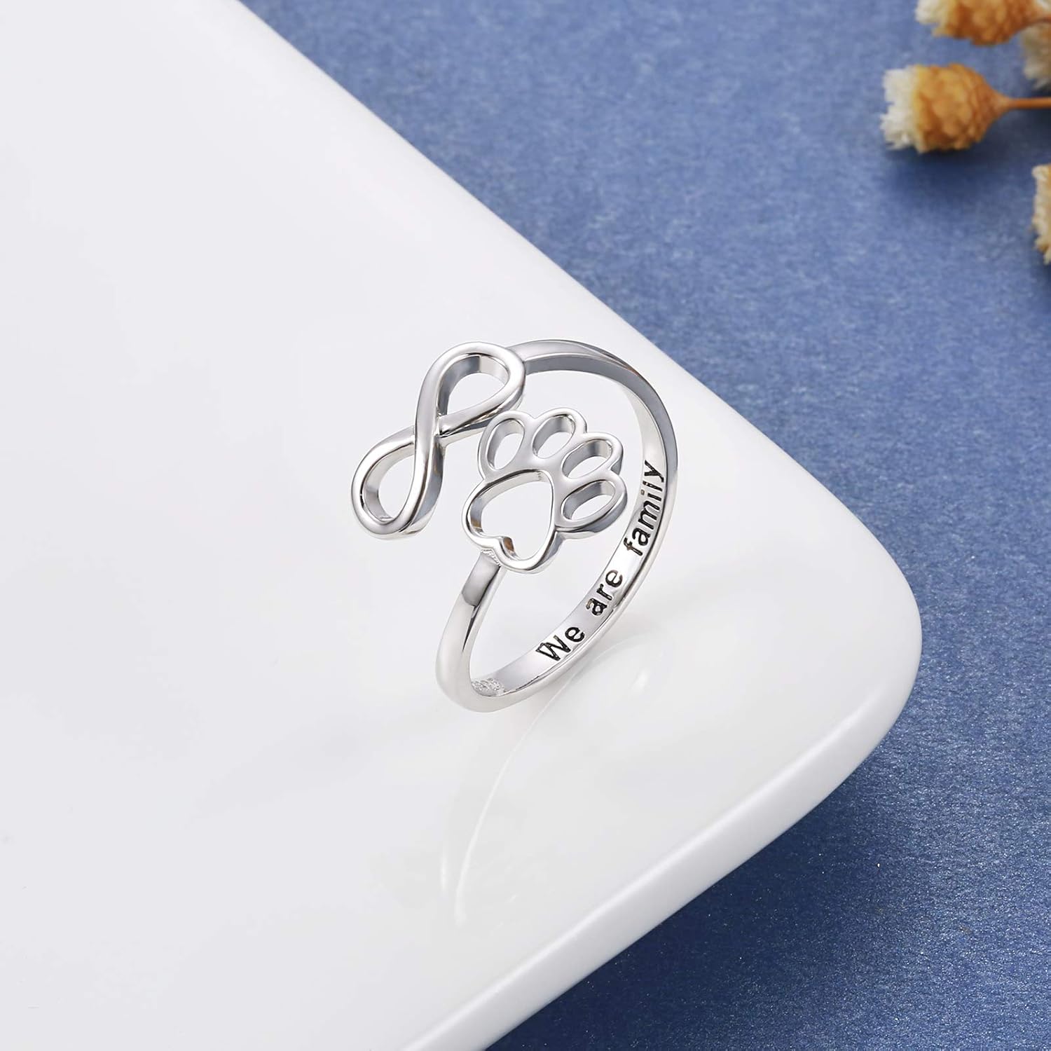 Handcrafted Paw &amp; Heart Ring – Adjustable 925 Sterling Silver