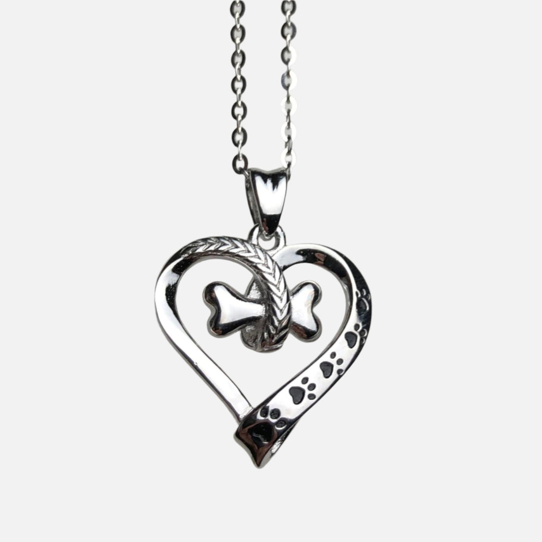 Dog Paw and Heart Necklace in Stainless Steel