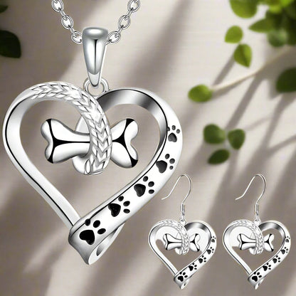 2-Piece Jewelry Set with Paw, Heart &amp; Bone Charms