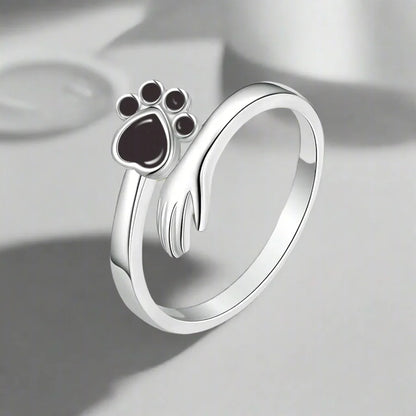 925 Sterling Silver Adjustable Ring – Hand and Paw Print Design