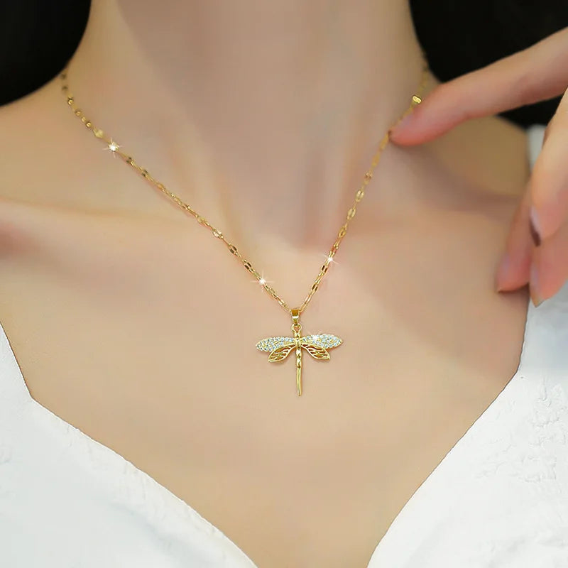 Crystal Dragonfly Necklace – Symbol of Transformation &amp; Beauty