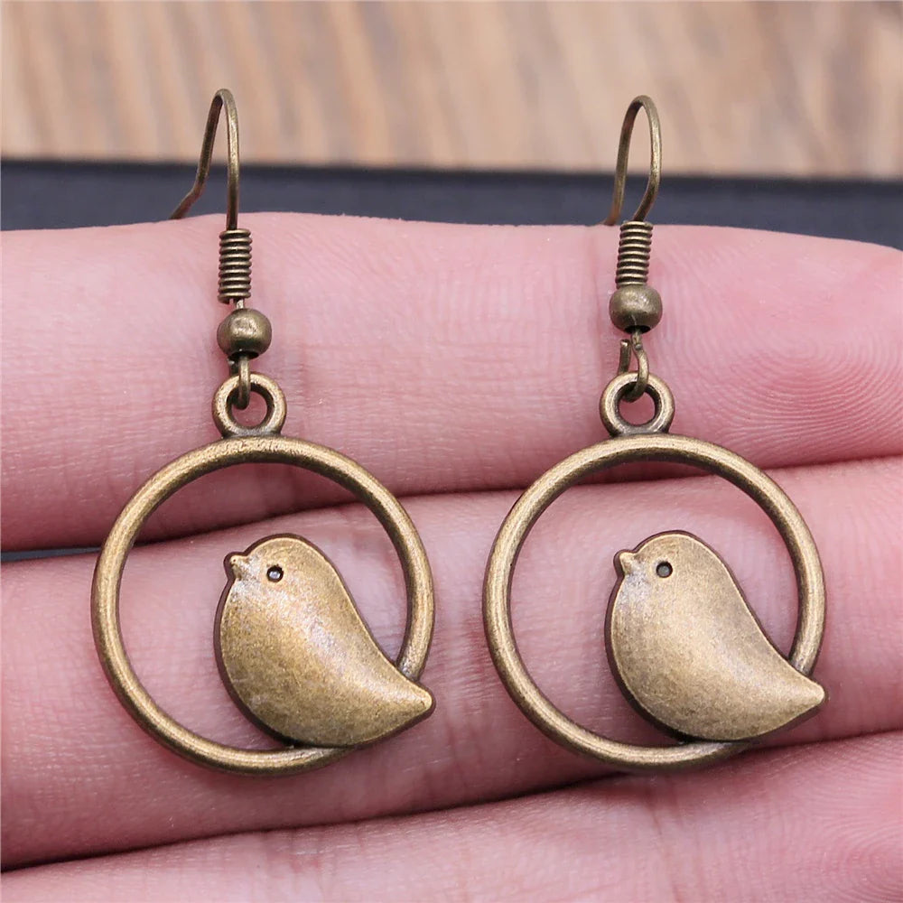 Vintage Bird Charm Drop Earrings – Handmade Boho Jewelry