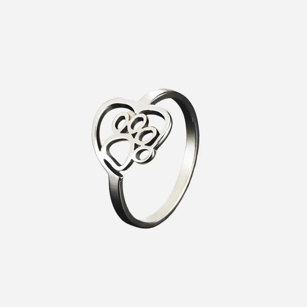 Gold-Tone Paw &amp; Heart Ring – Stainless Steel Jewelry for Pet Lovers