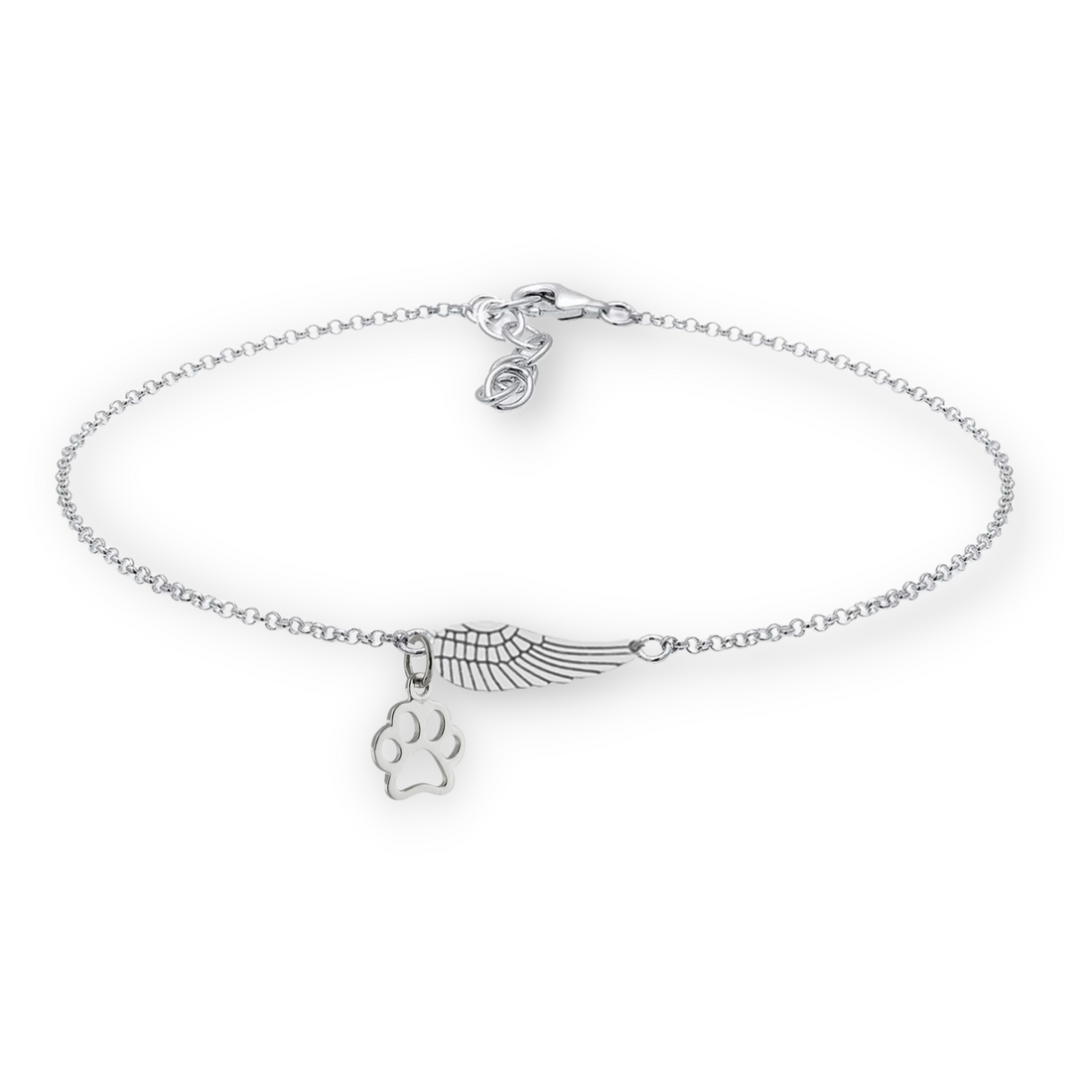 Silver Memorial Bracelet with Angel Wing &amp; Paw Print | Handmade