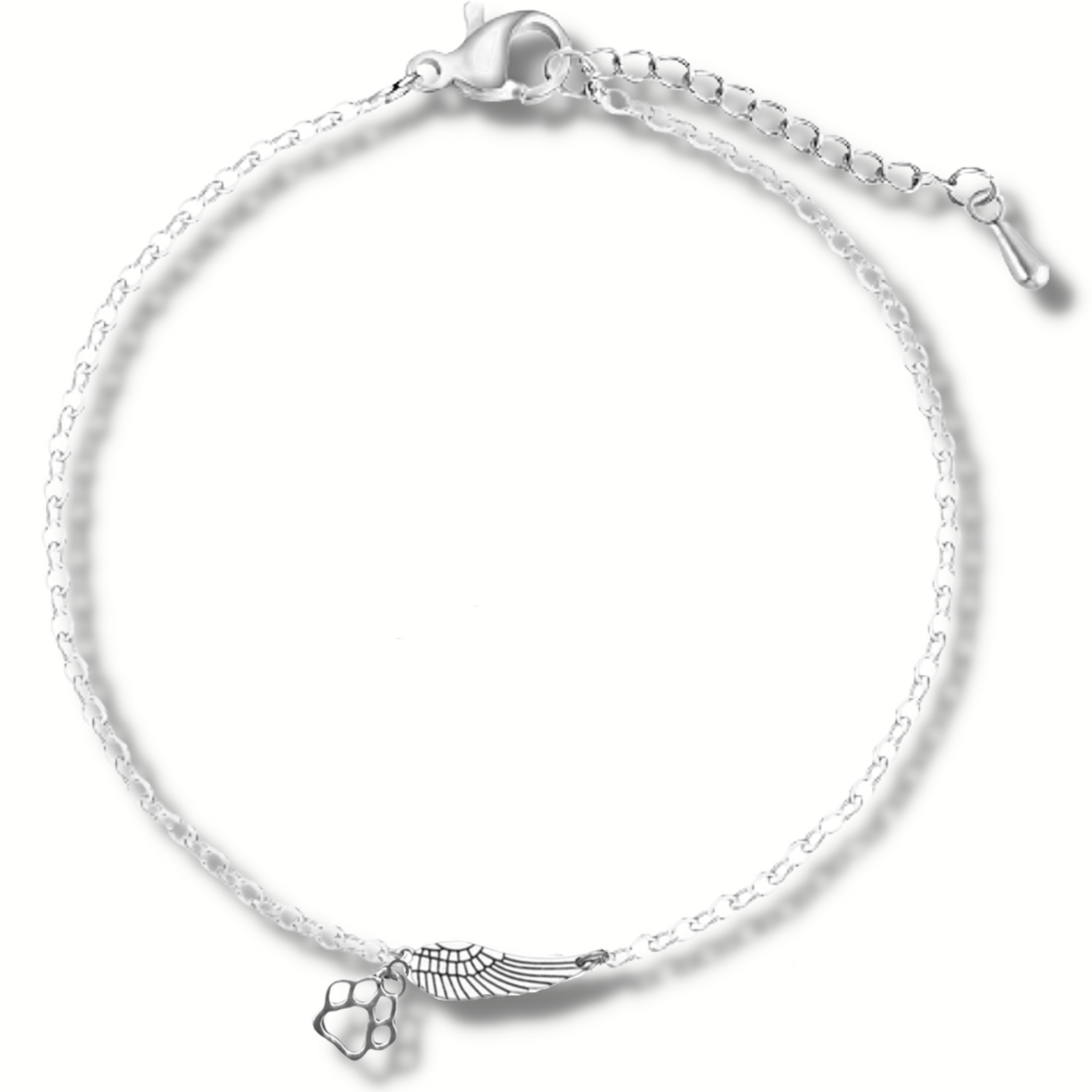 Silver Memorial Bracelet with Angel Wing &amp; Paw Print | Handmade