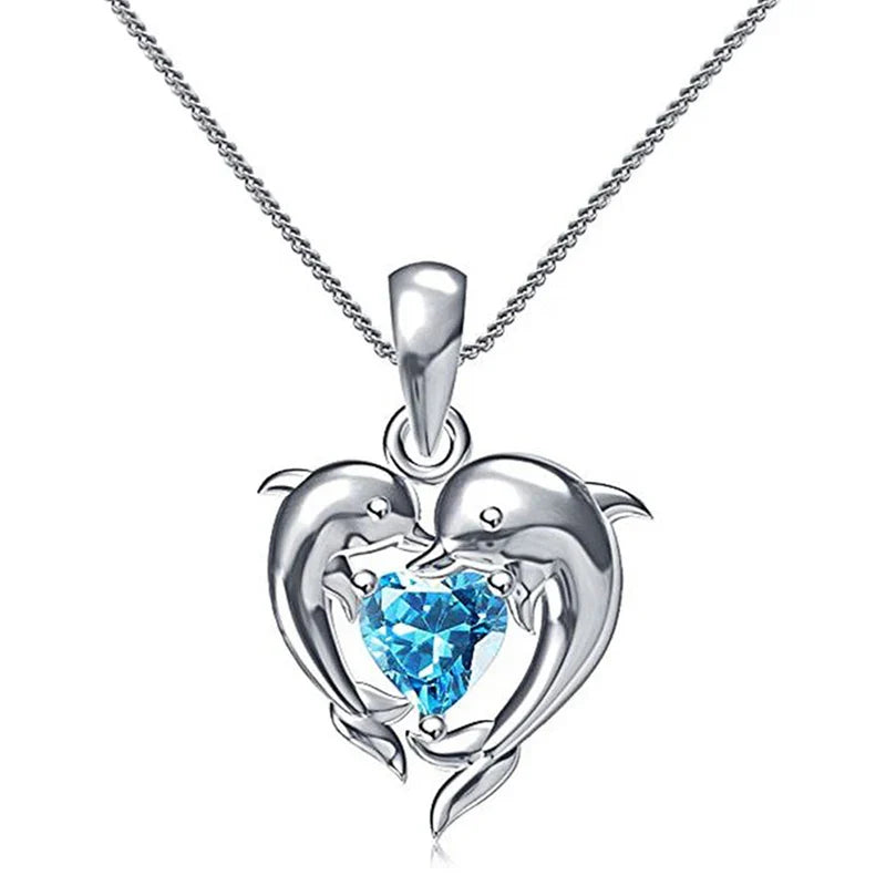 Dolphin Love Blue Heart Necklace