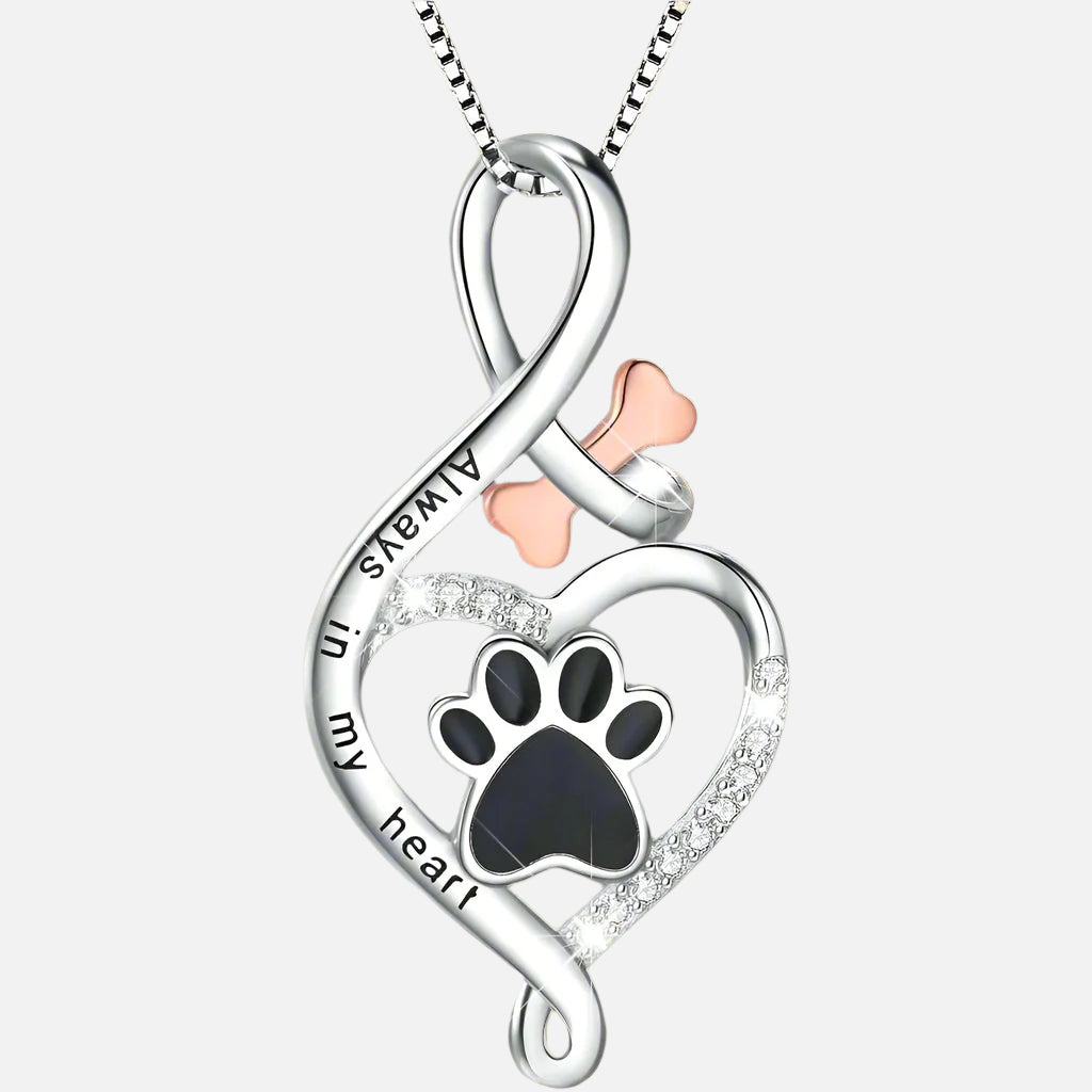 Lucky Paw Necklace with Heart, Bone &amp; Infinity – “Always in My Heart” Pendant