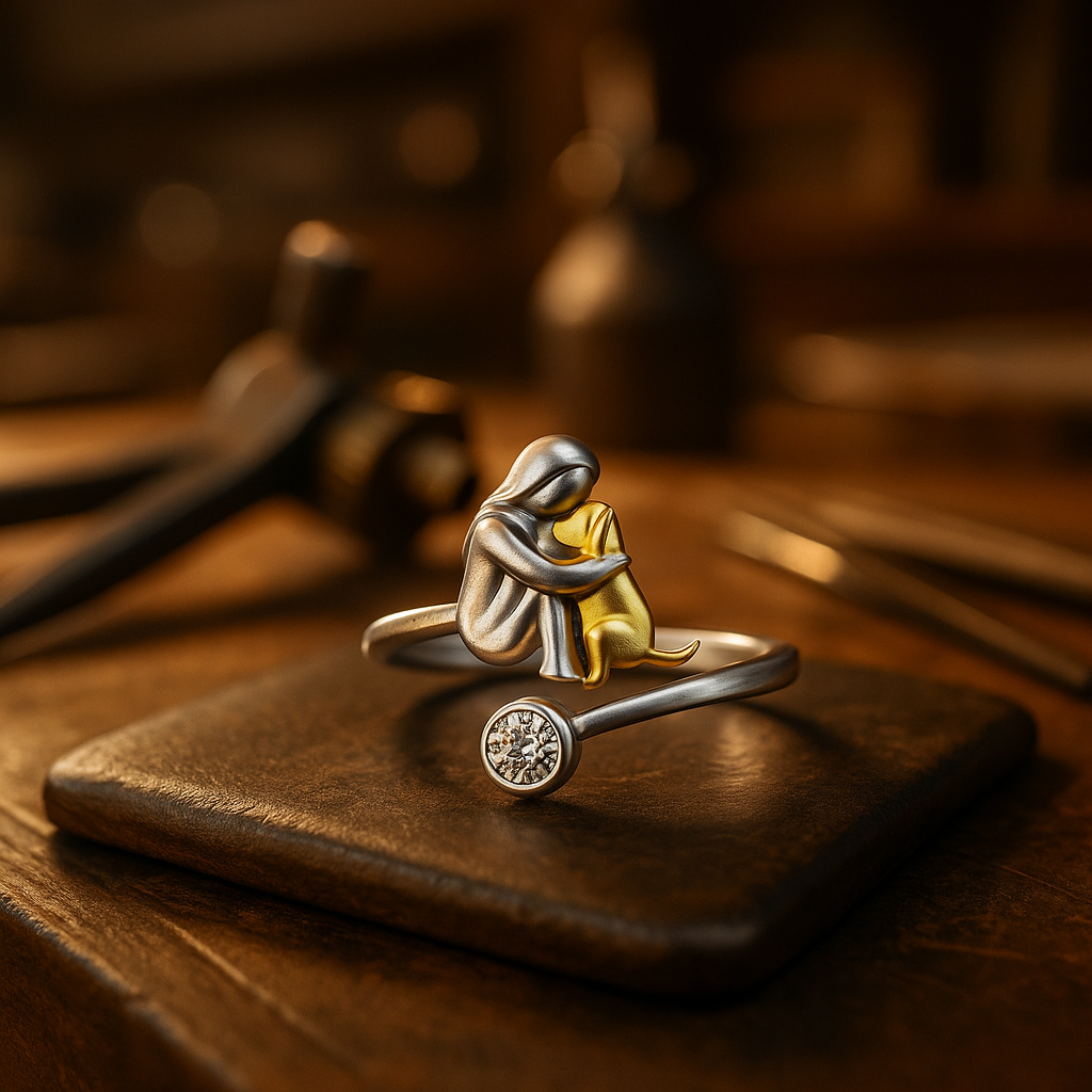 925 Sterling Silver Dog Ring wit Zirconia – Adjustable &amp; Handmade