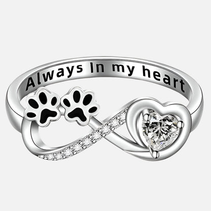 Zirconia Paw Ring with Heart and Infinity Design