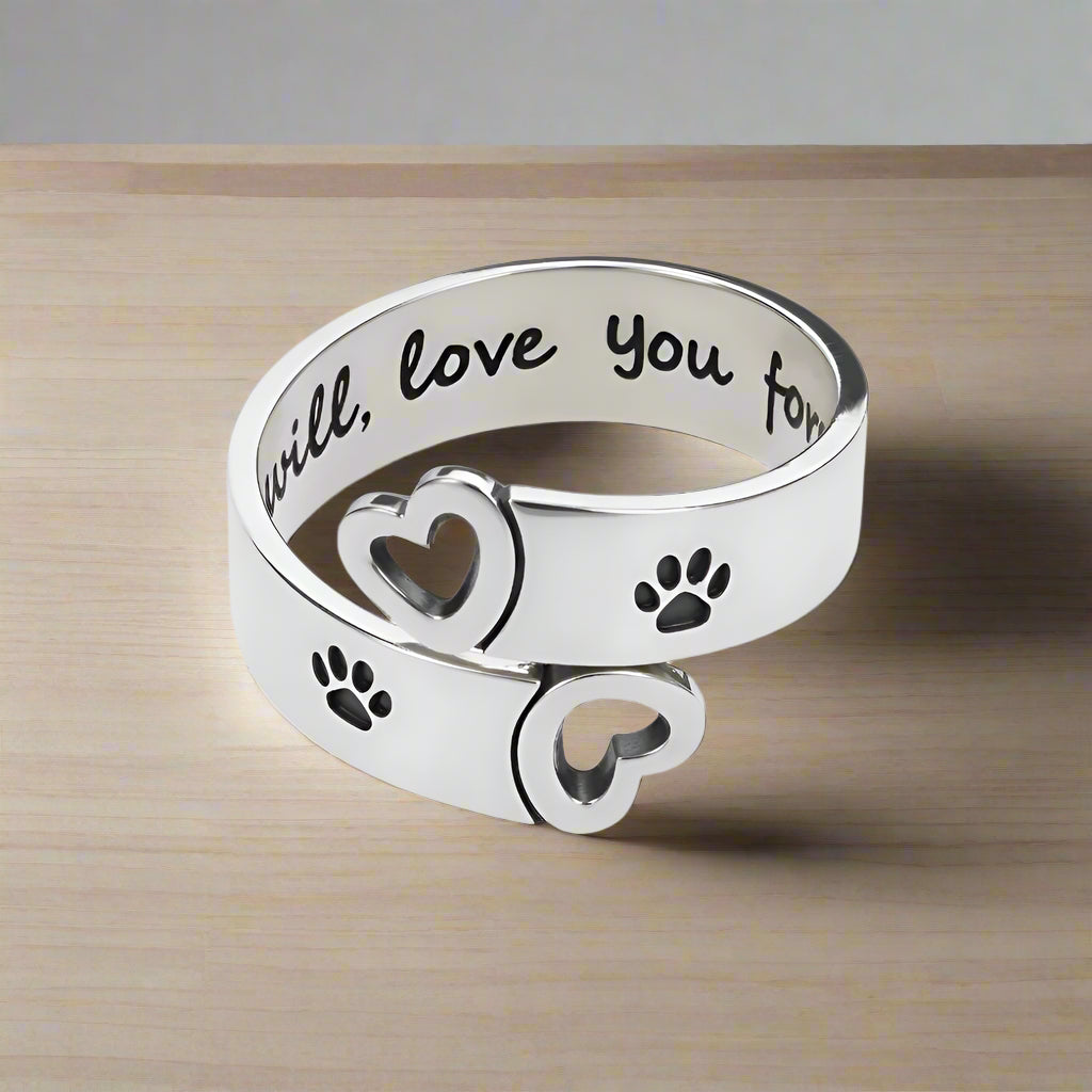 Adjustable Paw &amp; Heart Twist Ring – Stainless Steel
