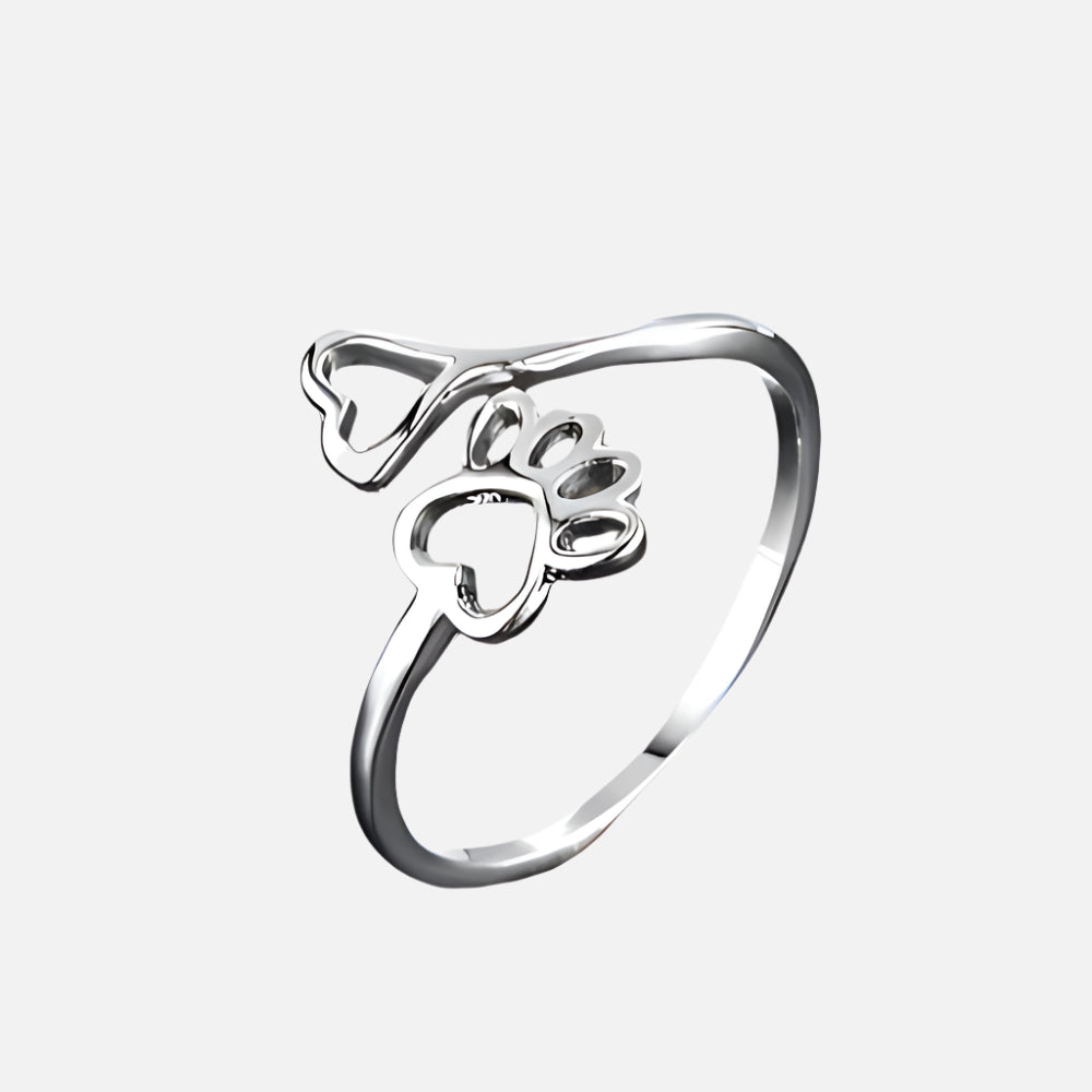 Adjustable Paw &amp; Heart Ring – Stainless Steel