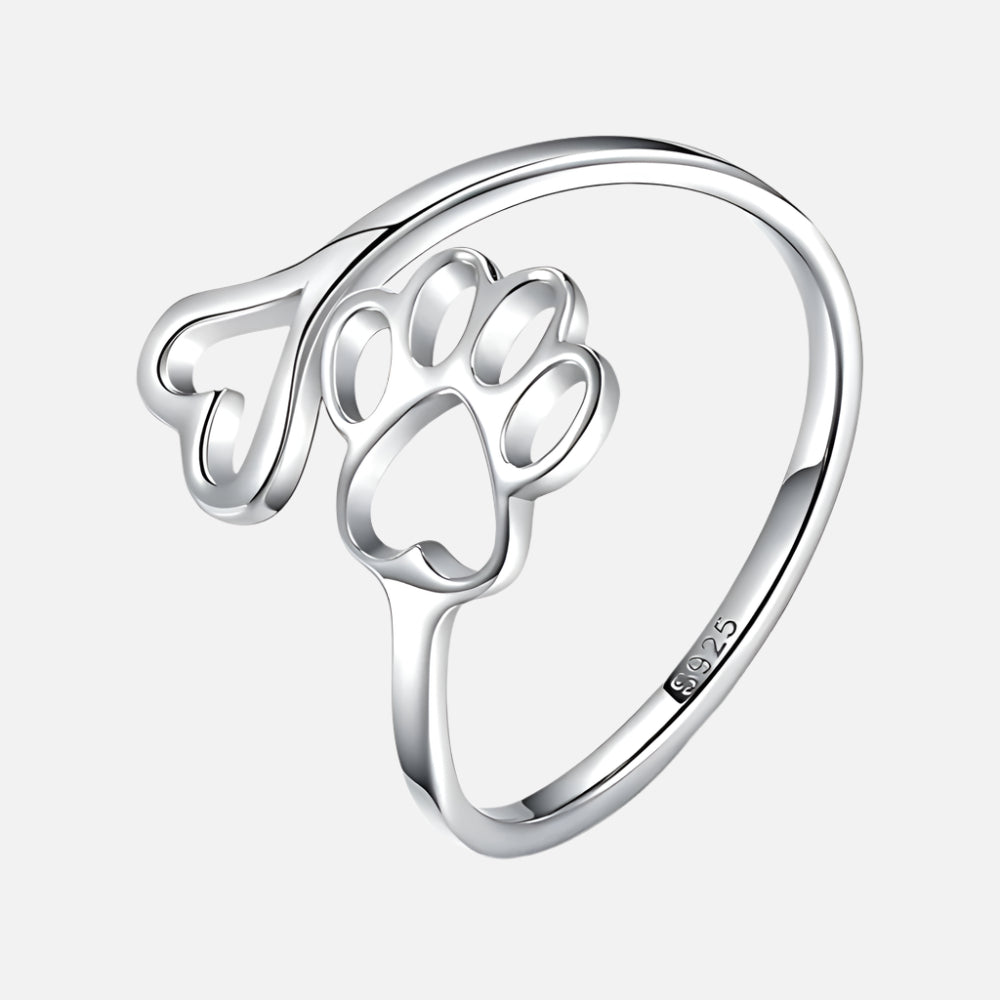Handcrafted Paw &amp; Heart Ring – Adjustable 925 Sterling Silver