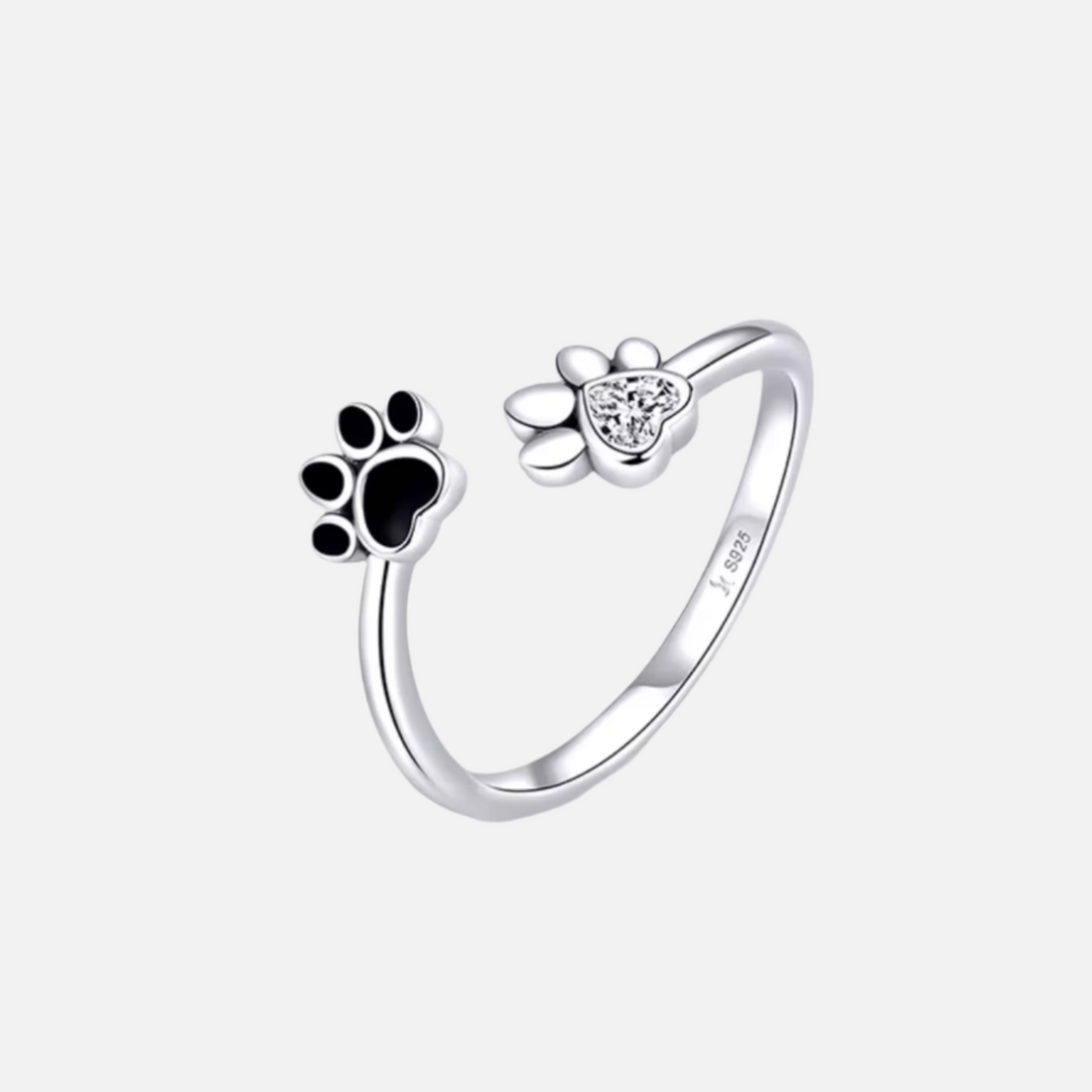 925 Sterling Silver Paw Ring – Adjustable with Zirconia &amp; Enamel