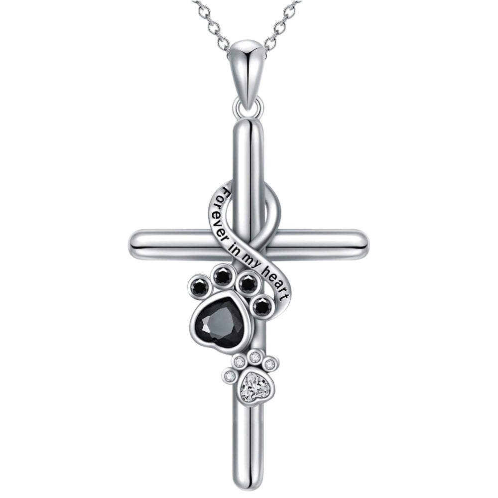 925 Sterling Silver Paw &amp; Cross Necklace